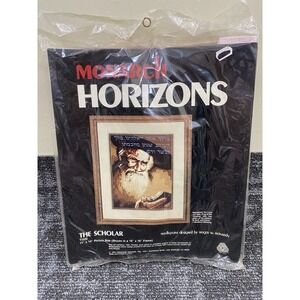 Monarch Horizons The Scholar TI320 Needlepoint Cross stitch Kit 1979 11x14 Rabbi
